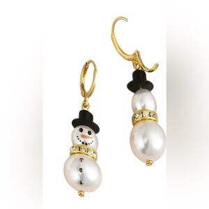 Fashion Snowman ⛄️ Drop Dangle Earrings, 18K gold plated faux pearl and crystals